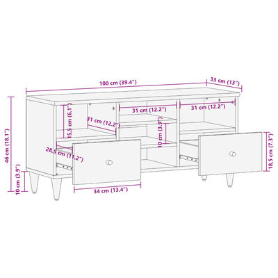 vidaXL Meuble TV 100x33x46 cm bois massif de manguier