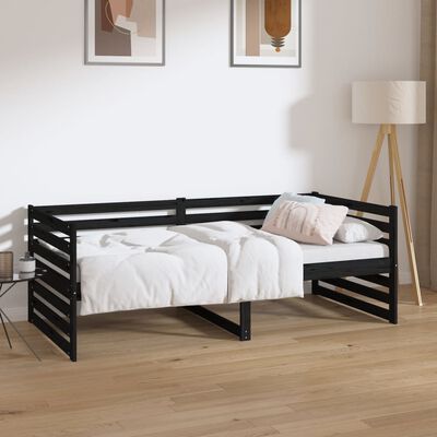 vidaXL Lit de jour sans matelas noir 90x190 cm bois de pin massif