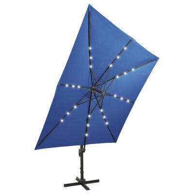 vidaXL Parasol de jardin en porte-à-faux et mât et lumières LED