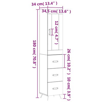 vidaXL Buffet haut Noir 34,5x34x180 cm Bois d'ingénierie