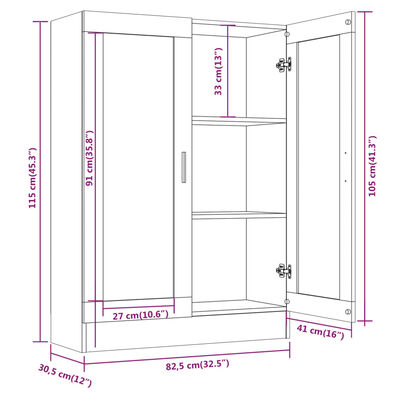 vidaXL Armoire à vitrine Chêne brun 82,5x30,5x115cm Bois d'ingénierie