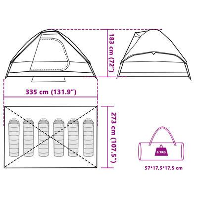 vidaXL Tente familiale à dôme 6 personnes vert imperméable