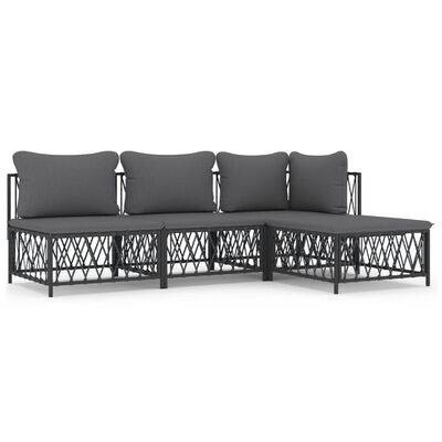 vidaXL Salon de jardin avec coussins 4 pcs anthracite acier