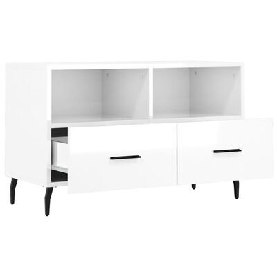 vidaXL Meuble TV Blanc brillant 80x36x50 cm Bois d'ingénierie