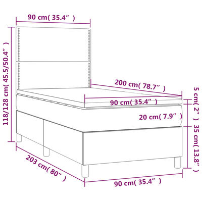 vidaXL Sommier à lattes de lit avec matelas et LED Bleu 90x200cm Tissu