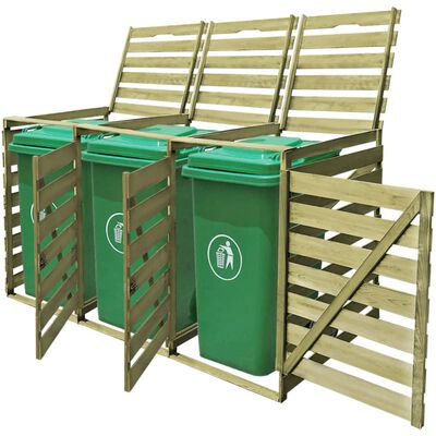 vidaXL Abri pour poubelle triple 240 L Bois imprégné