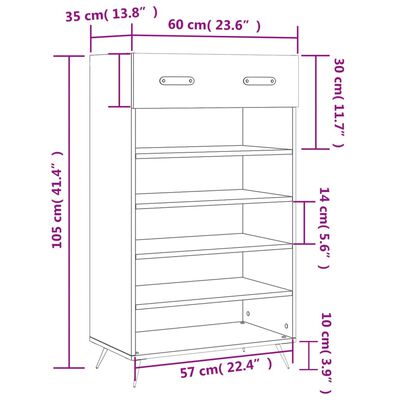 vidaXL Armoire à chaussures noir 60x35x105 cm bois d'ingénierie