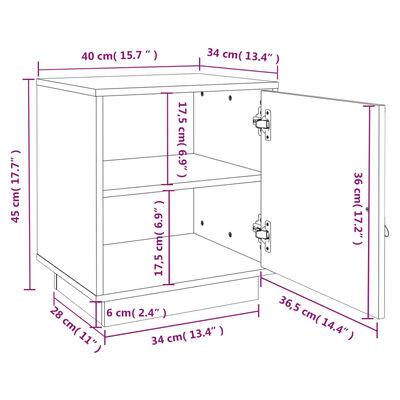 vidaXL Table de chevet Gris 40x34x45 cm Bois de pin solide