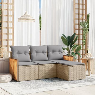 vidaXL Salon de jardin avec coussins 4 pcs beige résine tressée