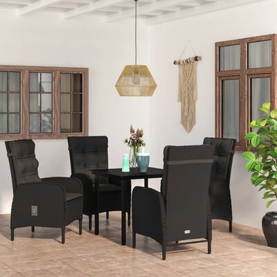 vidaXL Ensemble à manger de jardin avec coussins 5 pcs Noir