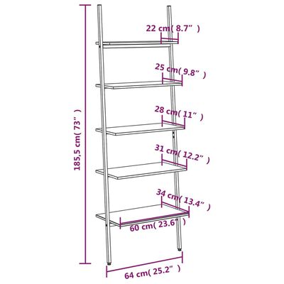 vidaXL Étagère inclinée à 5 niveaux Noir 64x34x185,5 cm