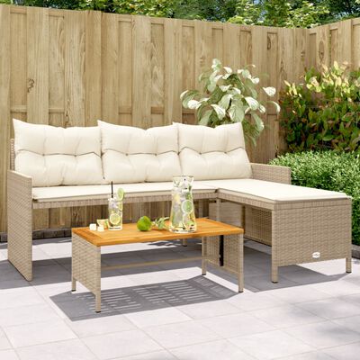 vidaXL Canapé de jardin avec table et coussins en forme de L beige