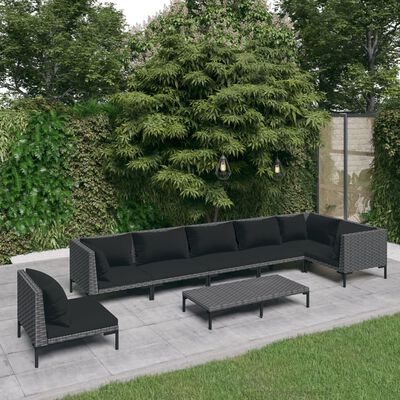 vidaXL Salon de jardin 8 pcs avec coussins Résine tressée Gris foncé