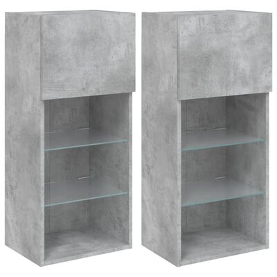 vidaXL Meubles TV avec lumières LED 2 pcs gris béton 40,5x30x90 cm