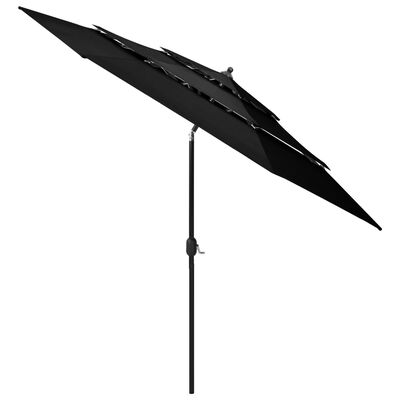 vidaXL Parasol de jardin à 3 niveaux avec mât en aluminium noir 3 m