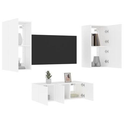 vidaXL Unités murales TV avec LED 4 pcs blanc bois d'ingénierie