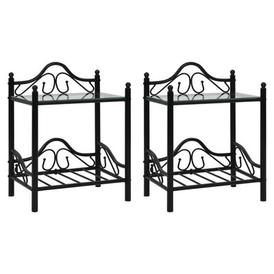 vidaXL Tables de chevet 2 pcs Acier et verre trempé 45x30,5x60 cm Noir