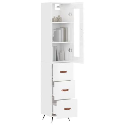 vidaXL Buffet haut Blanc brillant 34,5x34x180 cm Bois d'ingénierie