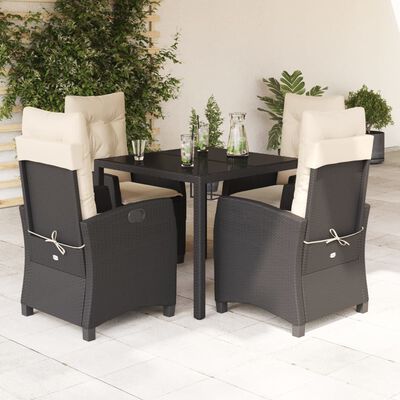 vidaXL Ensemble à manger de jardin coussins 5pcs Noir Résine tressée