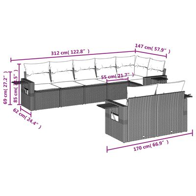 vidaXL Salon de jardin 8 pcs avec coussins noir résine tressée