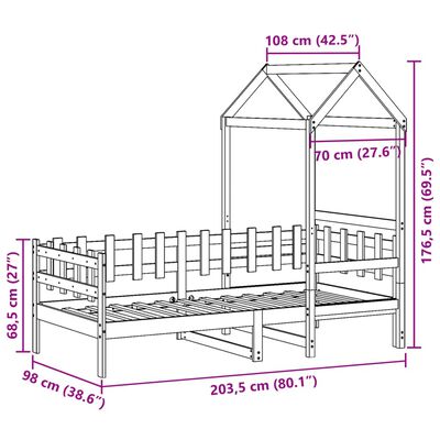 vidaXL Lit de jour avec toit sans matelas 90x200 cm bois massif