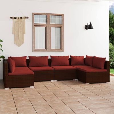 vidaXL Salon de jardin 6 pcs avec coussins Résine tressée Marron