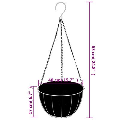 vidaXL Jardinières suspendues 4 pcs avec doublure coco Noir Ø 40x63 cm