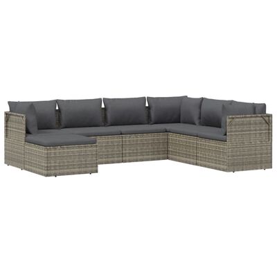 vidaXL Salon de jardin 7 pcs avec coussins Gris Résine tressée