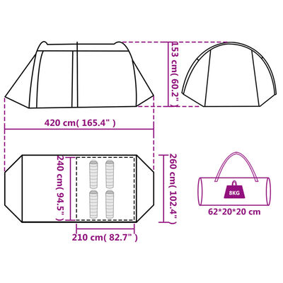 vidaXL Tente de camping tunnel 4 personnes gris et orange imperméable