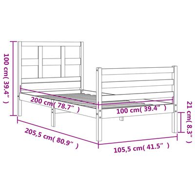 vidaXL Cadre de lit et tête de lit 100x200 cm bois massif