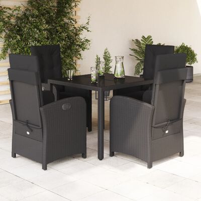 vidaXL Ensemble à manger de jardin coussins 5pcs Noir Résine tressée