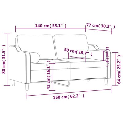 vidaXL Canapé 2 places avec oreillers décoratifs noir 140 cm tissu