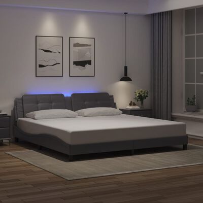 vidaXL Cadre de lit avec lumières LED gris 200x200 cm similicuir