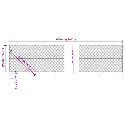 vidaXL Clôture à mailles losangées anthracite 2x10 m