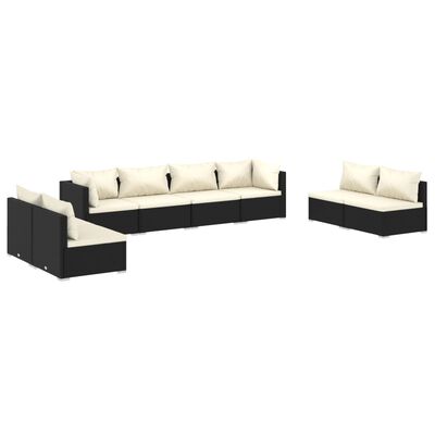 vidaXL Salon de jardin 8 pcs avec coussins Résine tressée Noir