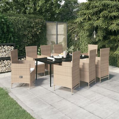 vidaXL Ensemble à manger de jardin avec coussins 9 pcs Beige