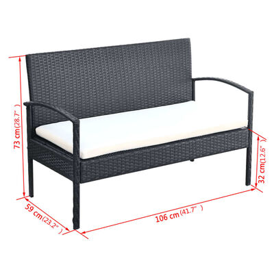 vidaXL Salon de jardin 4 pcs avec coussins Résine tressée Noir