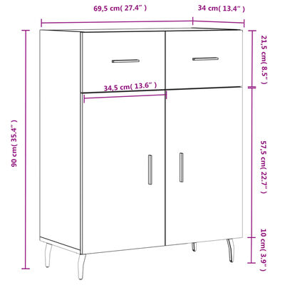 vidaXL Buffet sonoma gris 69,5x34x90 cm bois d'ingénierie