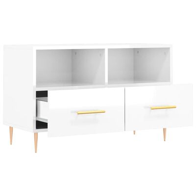 vidaXL Meuble TV Blanc brillant 80x36x50 cm Bois d'ingénierie