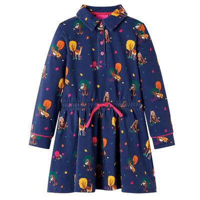 Robe enfants manches longues et cordon bleu marine 104