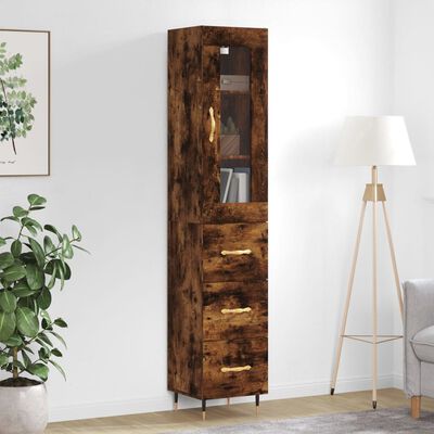 vidaXL Buffet haut Chêne fumé 34,5x34x180 cm Bois d'ingénierie