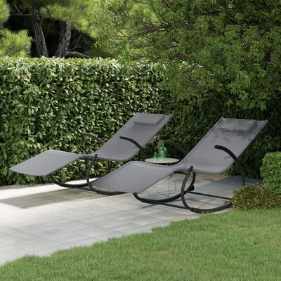 vidaXL Chaises longues à bascule lot de 2 Gris Acier et textilène