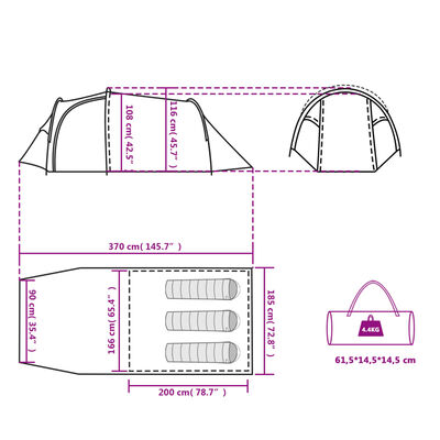 vidaXL Tente de camping tunnel 3 personnes orange imperméable