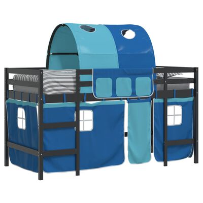 vidaXL Lit mezzanine enfants et tunnel bleu 90x200cm bois pin massif