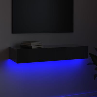 vidaXL Meuble TV avec lumières LED Gris brillant 90x35x15,5 cm