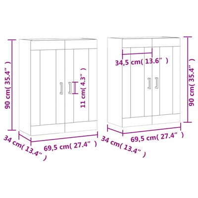 vidaXL Armoires murales 2 pcs chêne sonoma bois d'ingénierie