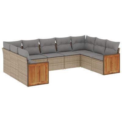 vidaXL Salon de jardin avec coussins 9 pcs beige résine tressée