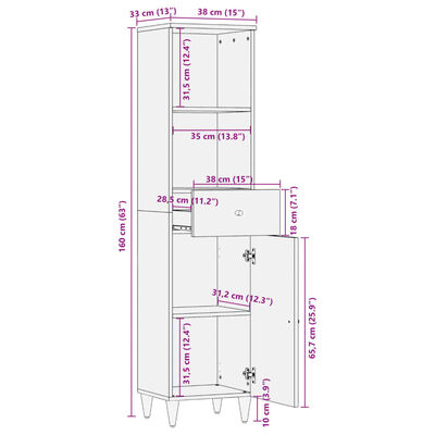 vidaXL Armoire de salle de bain 38x33x160 cm bois massif de manguier