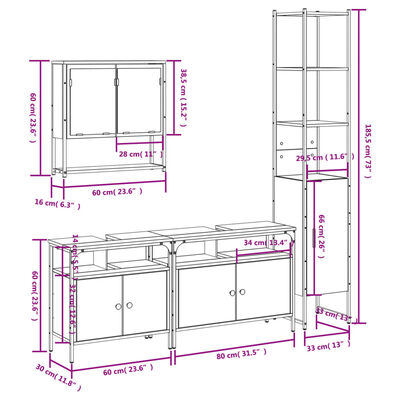 vidaXL Ensemble de meubles de salle de bain 4 pcs chêne sonoma