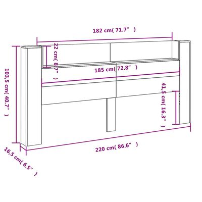 vidaXL Armoire tête de lit avec LED noir 220x16,5x103,5 cm